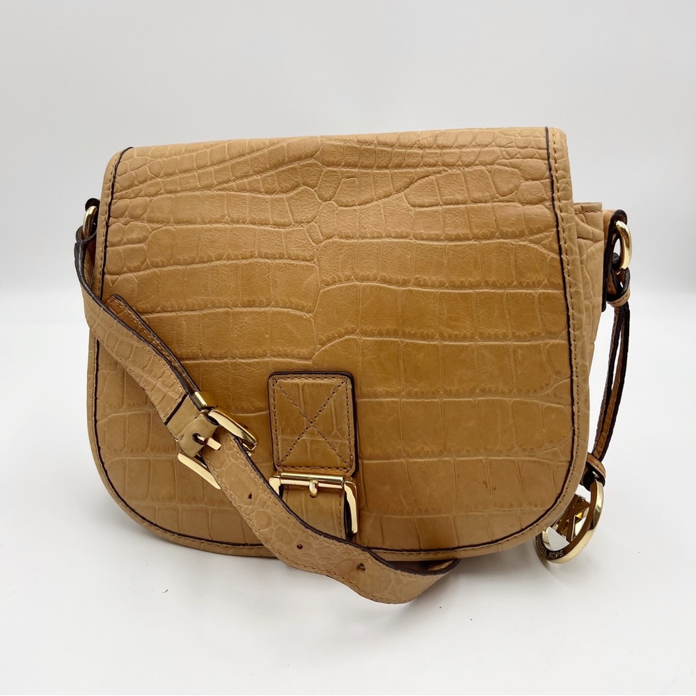 Michael Kors Croc Embossed Saddle Purse Crossbody Bag